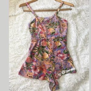 LF Tropical Vacation Romper Hibiscus Palm Trees